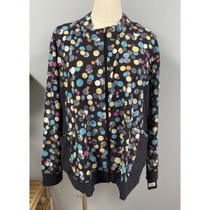 NWT Cherokee Flexibles Scrub Jacket 5X Gray Polka Dots Sporty Fit Warm Up Scrub